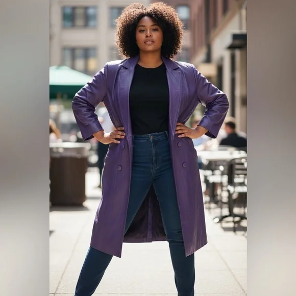 VINTAGE Diana Marco Long Leather  Trench Coat - Picture 2 of 8